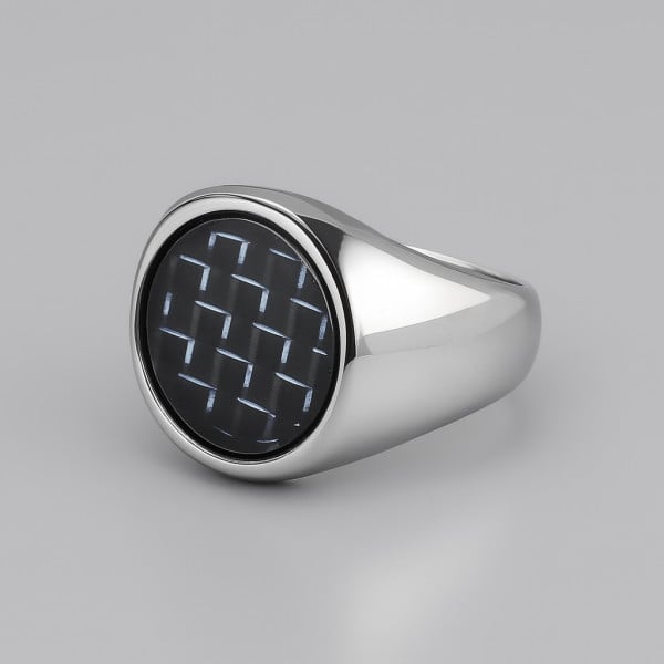 Bague homme acier chevaliere fibre de carbone noir