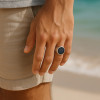 Bague homme acier chevaliere fibre de carbone noir