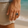 Bague homme acier chevaliere fibre de carbone noir