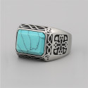 Herenring van staal Keltische zegelring turquoise