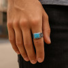 Bague homme acier chevaliere celtique turquoise