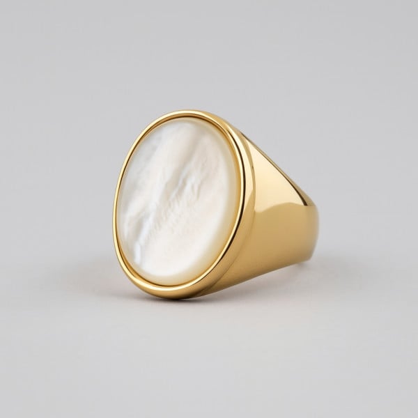Bague acier chevaliere abalone nacre ovale homme femme