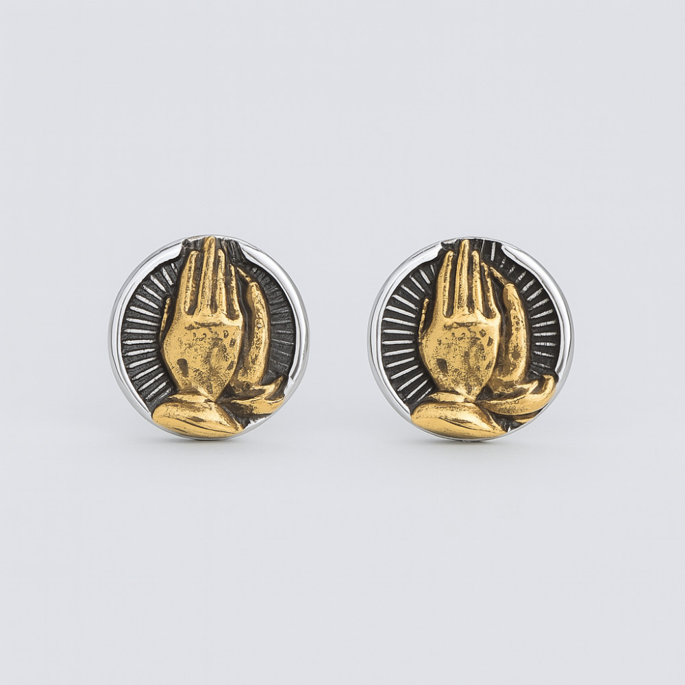 Boucles d'oreilles argent clous mains en prière