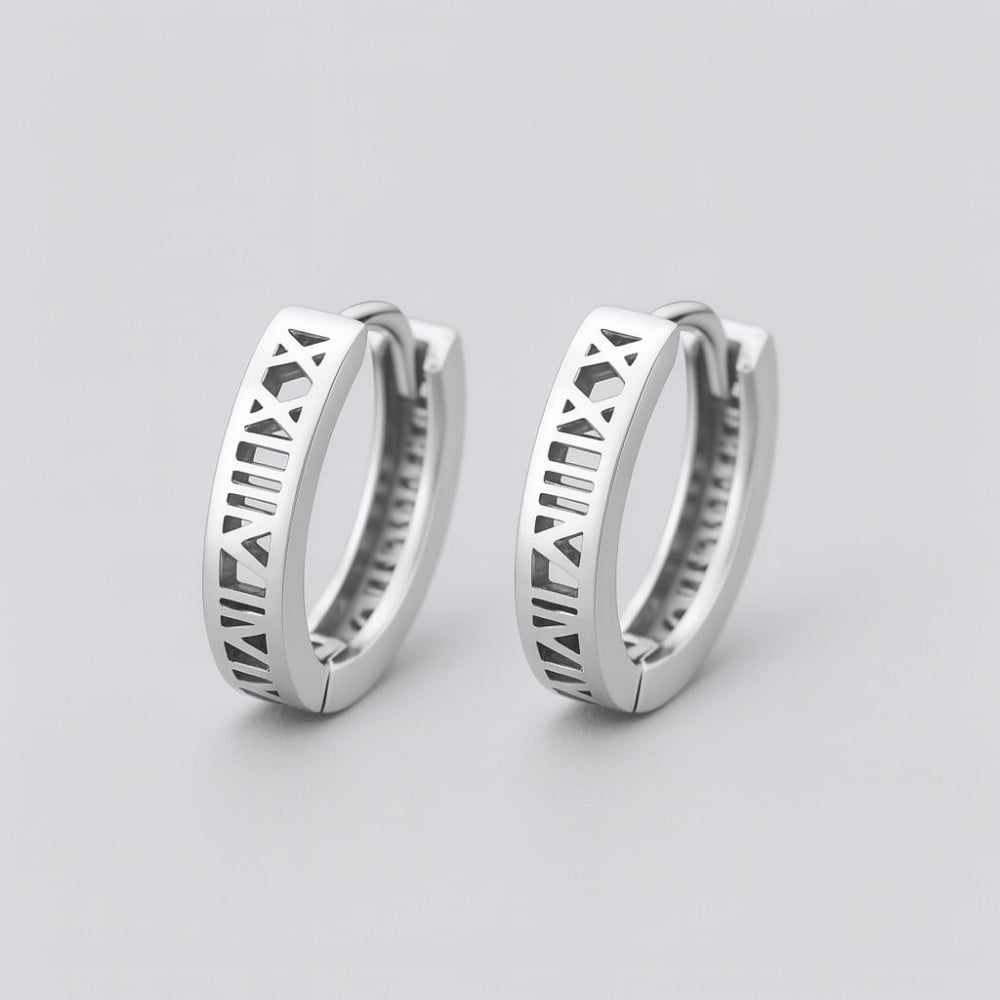 Boucles d'oreille argent homme femme creoles chiffres romains cisele - paire