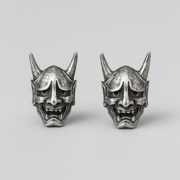 Boucles d'oreilles argent clous masque de démon Hannya