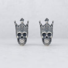 Silver Crowned Skull Stud Earrings for Men