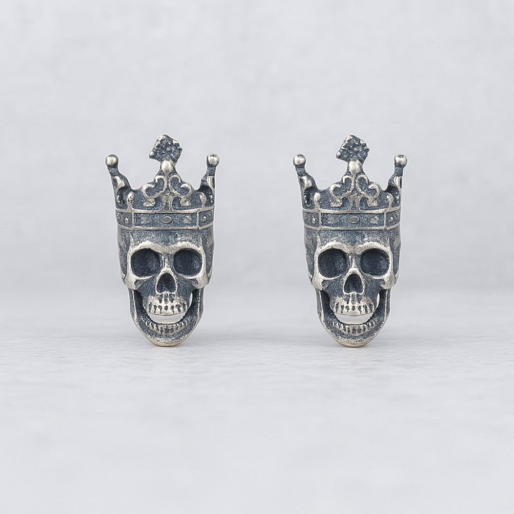 Boucles d'oreilles clous crane couronne argent homme