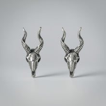 Silver Goat Skull Stud Earrings for Men