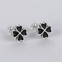 Pendientes de plata 925 con trébol de cuatro hojas negro