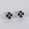 Boucles d'oreilles clous argent 925 trefle a quatre feuilles noire