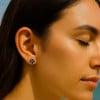 Boucles d'oreilles clous argent 925 trefle a quatre feuilles noire