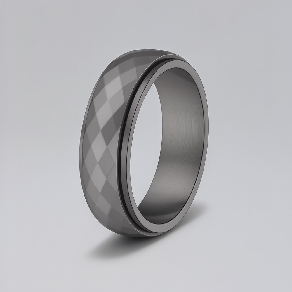 Bague anneau tournant antistress acier facetté