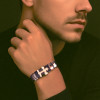 Bracelet homme cuir tresse noir croix fermoir acier