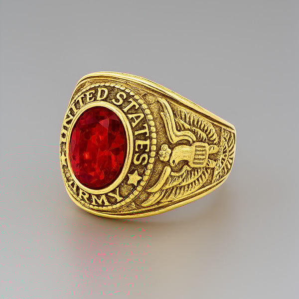 R Bague Chevaliere Homme armee americaine acier serti zirconium