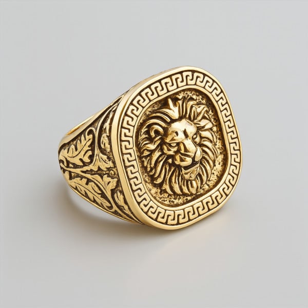 Anello con sigillo di leone con motivo greco