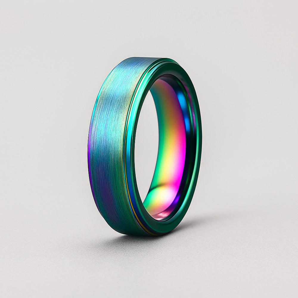 Bague tungstène brossée personnalisable arc en ciel