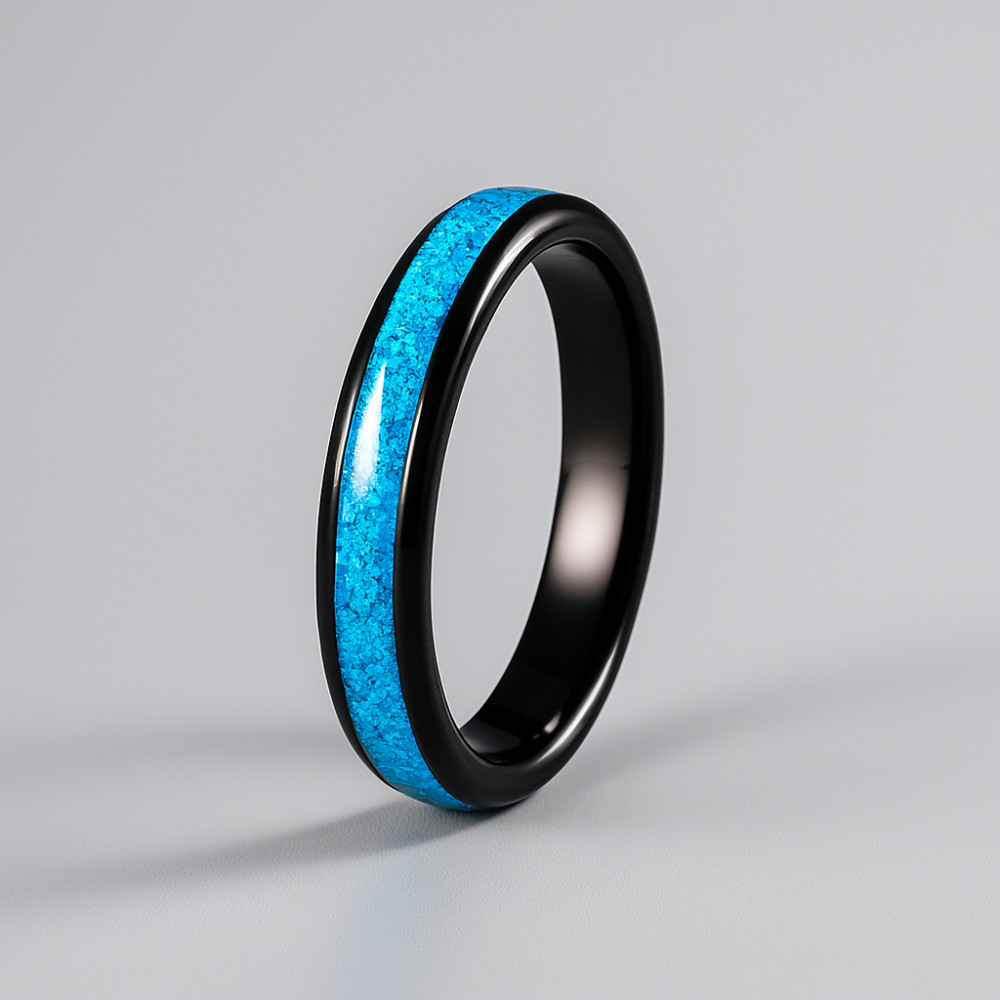Bague personnalisee anneau homme femme tungstene turquoise