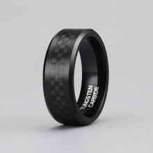 Anillo de tungsteno para hombre, anillo de fibra de carbono negro, personalizado