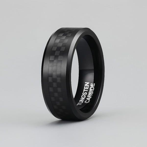 N Bague homme tungstene anneau noir fibre de carbone personnaliser