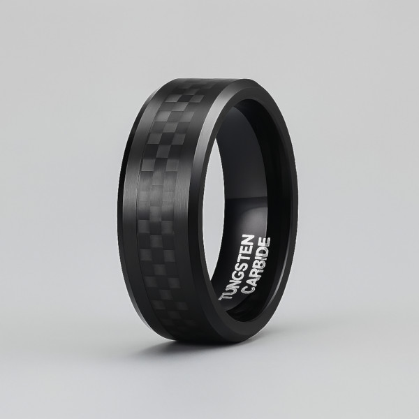 Bague homme tungstene anneau noir fibre de carbone personnaliser