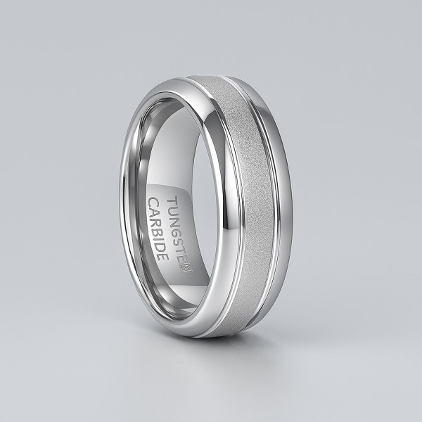 Bague mariage tungstène sablé – Personnalisable avec gravure