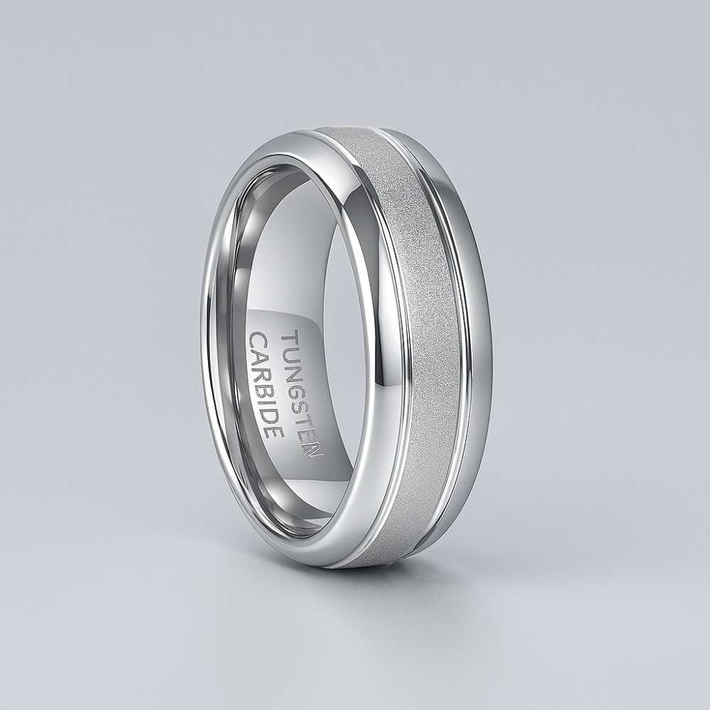 D Bague mariage personnalisable homme anneau Tungstene centre sable