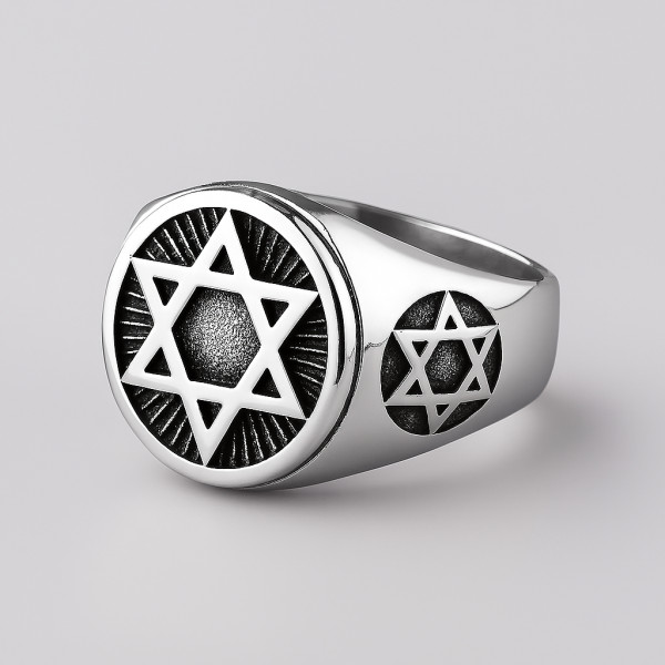 Chevalière Homme en Acier Inoxydable avec Étoile de David Cadeau