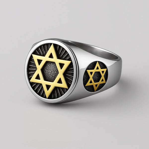 Bague homme chevaliere etoile de david acier inoxydable