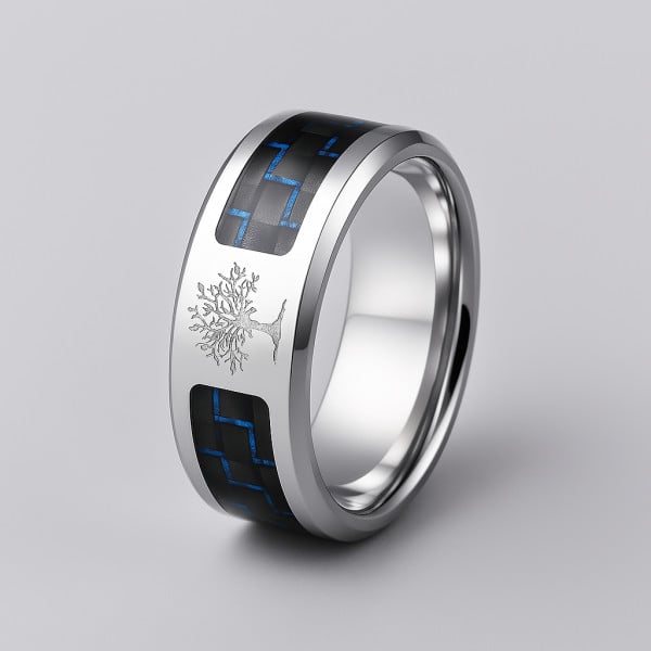 Bague personnalisee homme acier fibre de carbone arbre de vie
