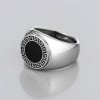 Men's Gold Plated Stainless Steel Black Resin Greek Key Ring