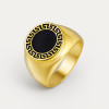 Herenring van staal, verguld, zwarte hars, Grieks patroon