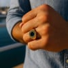 Men's Gold Plated Stainless Steel Black Resin Greek Key Ring