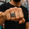 Bague chevaliere homme acier tete de mort faucille
