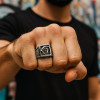 Bague chevaliere homme acier tete de mort faucille