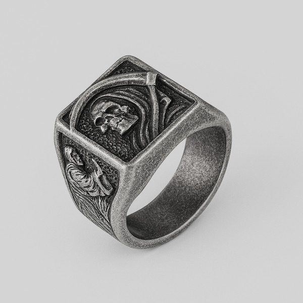 Bague chevaliere homme acier tete de mort faucille