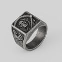 Knight's ring for men, steel skull and sickle