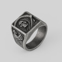 Knight's ring for men, steel skull and sickle