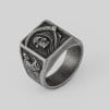 Bague chevaliere homme acier tete de mort faucille