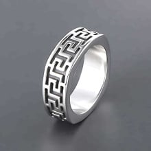 Men's steel ring with Greek key relief