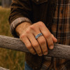 Bague anneau homme acier cle grecque relief
