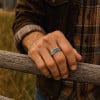 Bague anneau homme acier cle grecque relief
