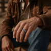 Bague anneau homme acier cle grecque relief