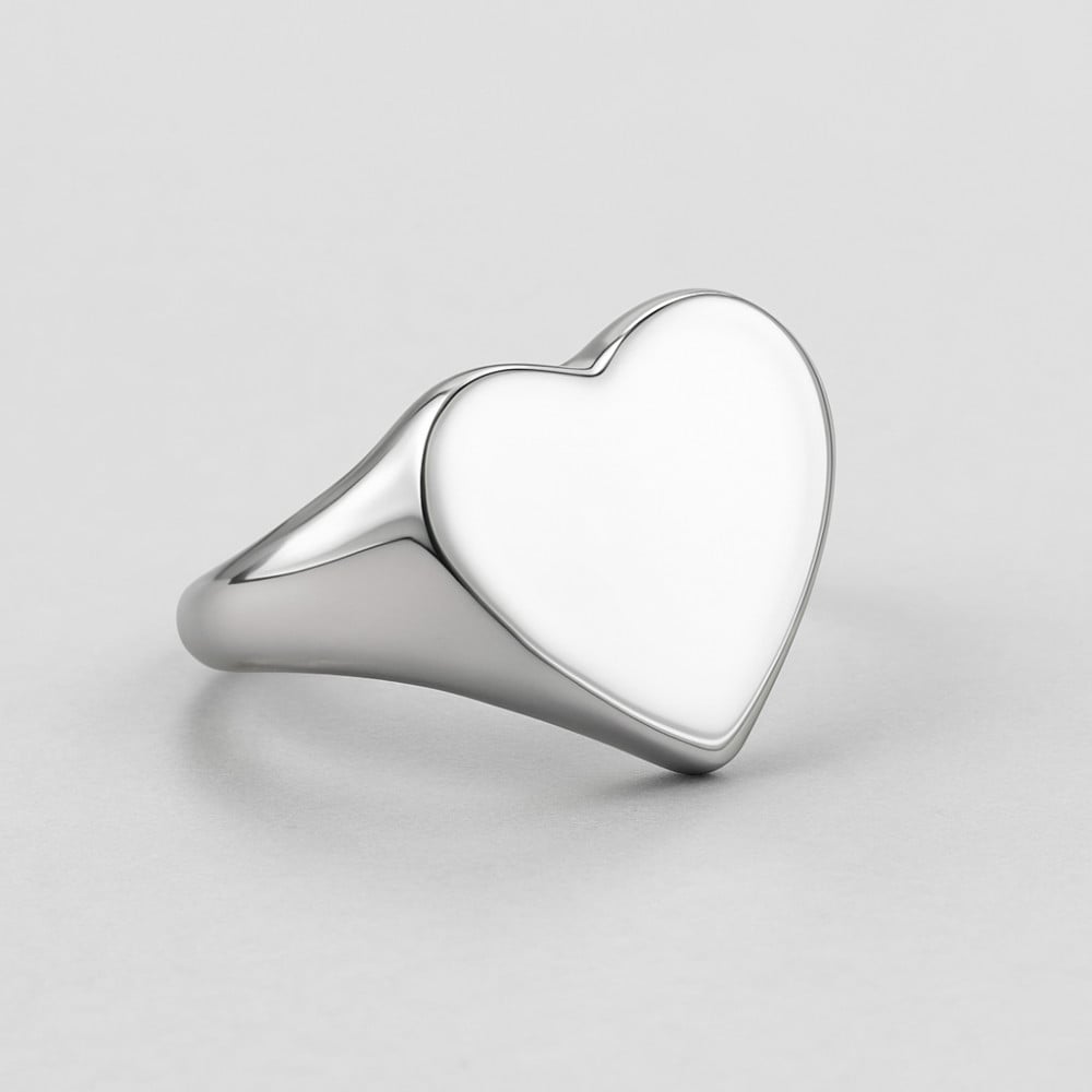 Bague chevaliere femme coeur acier poli miroir
