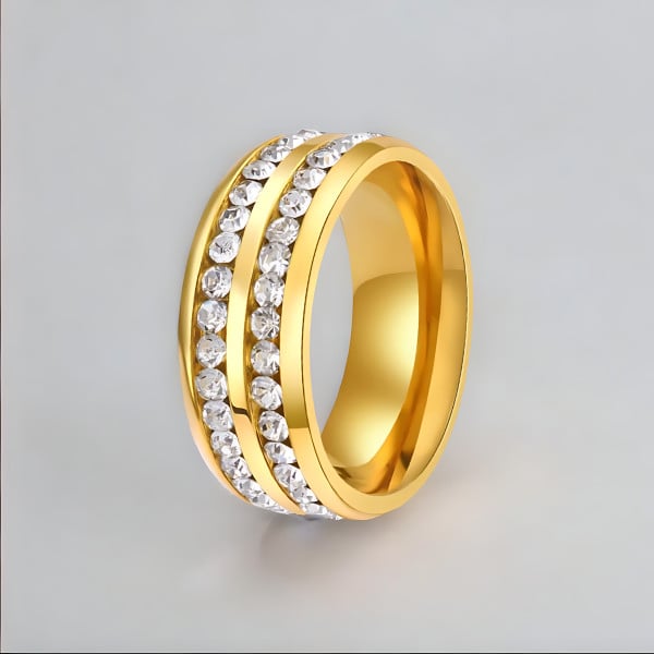 Personalized men's steel ring 2 lines zirconium