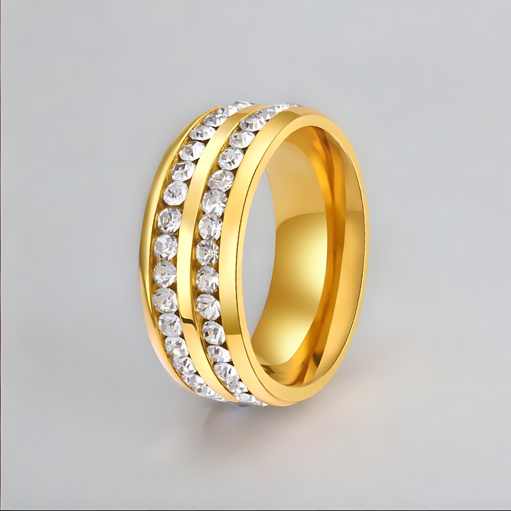 Personalized men's steel ring 2 lines zirconium