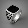 Bague homme chevaliere acier resine noire motif celtique