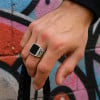 Bague homme chevaliere acier resine noire motif celtique