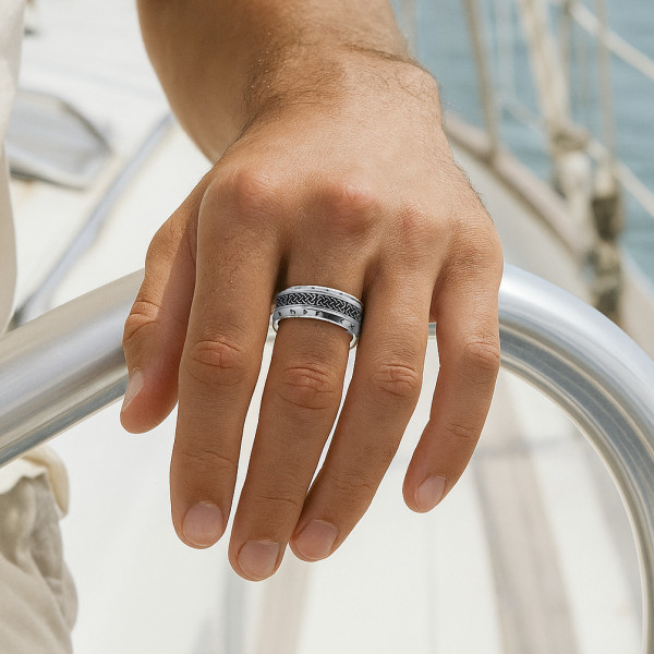 Bague unisexe en acier inoxydable – Motif nœud celtique runes