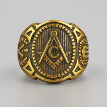 Bague homme Franc-maçonnerie acier plaque or