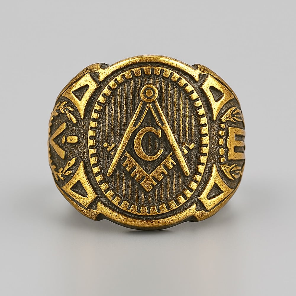 Bague homme Franc-maçonnerie acier plaque or
